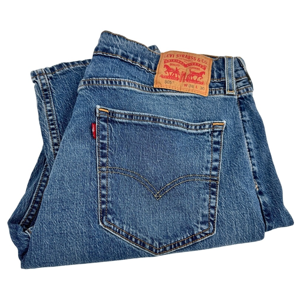 Levi's 505 Jeans Mens 36x30 (36x29 ACTUAL) Regular Fit Straight Leg Blue Denim